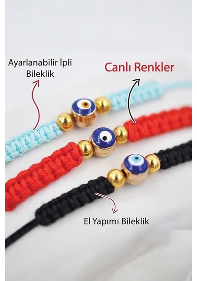 Sevgililere Hediye Örgü Şans Bilekliği Zarif Tasarımlı Nazar Boncuklu Bileklik