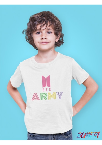 Bumeta Bts Army K-pop Baskılı Çocuk Tişört 3'lü Set Beyaz