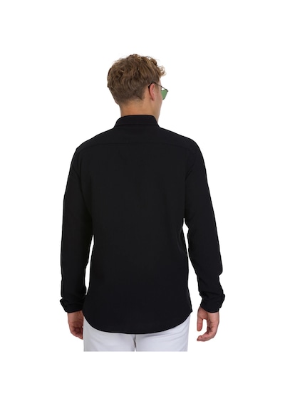 Hatemoğlu Siyah Comfort Fit Çizgili Düğmeli Yaka 100% Pamuk Uzun Kollu Casual Gömlek