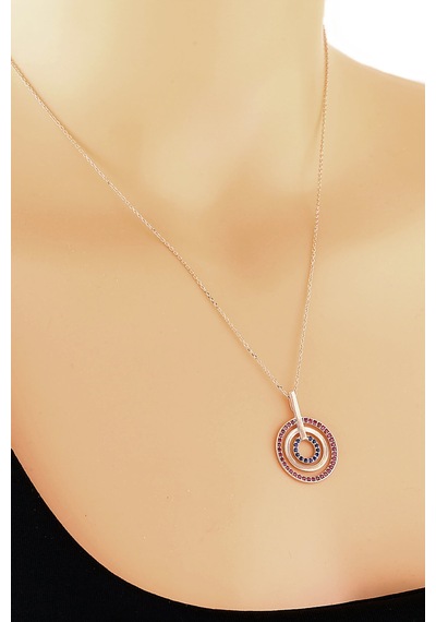 Kadın Zirkon Taşlı İç İçe Gümüş Halkalar Kolye N075301 Rose Gold