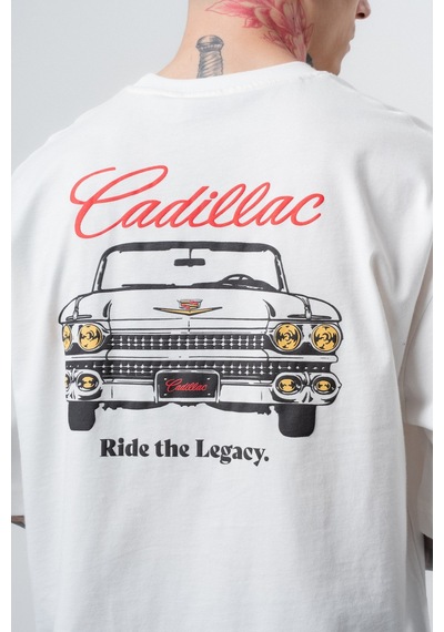 Respire Erkek Cadillac Baskılı Oversize T-shirt Ekru