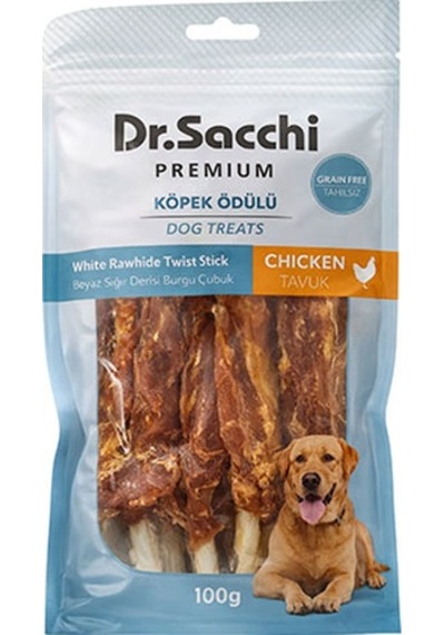 Dr.sacchi Premium Tavuklu Beyaz Sığır Derisi Burgu Çubuk Tahılsız Köpek Ödülü 5 5li 100 Gr 109-30005.01