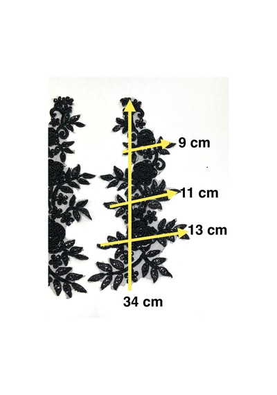 Siyah Boncuk Ve Pul İşlemeli / Güpür Dantel Aplike / 2'li Set / Df108