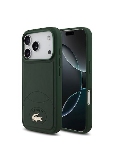 Apple Uyumlu iPhone 17 Pro Kılıf Lacoste Lisanslı M-safe Şarj Özellikli Pu Deri Metal Logolu Kapak Yeşil Yeşil
