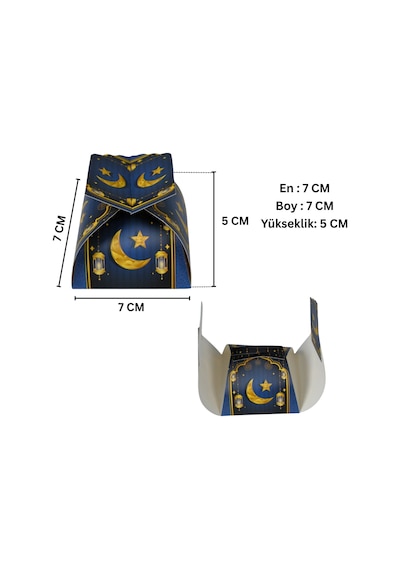Ramazan Tasarımlı Mini Lokum Kutusu - 7x7x5 Cm, Hediye Hurma, Şeker Kutusu, 6 Adet