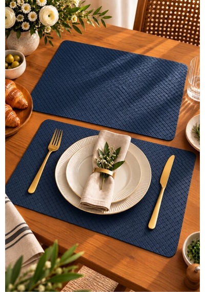 2'li Deri Amerikan Servis Seti 45x30 Cm Örgü Dokulu Supla Masa Servis Altlığı Lacivert - 939971829 Lacivert