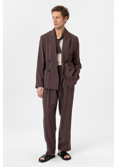 Antioch Relax Fit Diagonel İnce Erkek Blazer Ceket Kahve