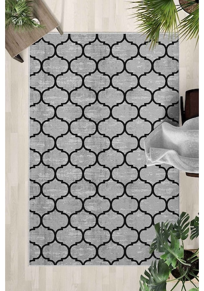 Yıkanabilir Kaymaz Taban Dijital Baskılı Halı Ve Yolluk Leke Tutmaz Salon & Mutfak Halısı - 0510 Gri