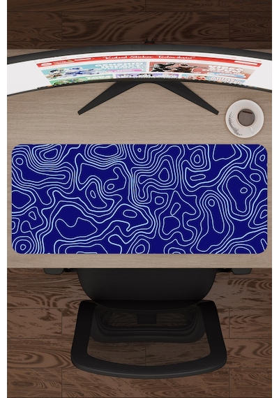 Mavi Lacivert 70x30 Xl Taraftar Gaming Oyuncu Mouse Pad Kaymaz Taban Büyük Fare Altlığı Topography