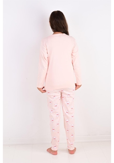 Kız Çocuk Uzun Kollu Fiyonklu Ayıcık Model Pijama Takımı-pembe Pembe