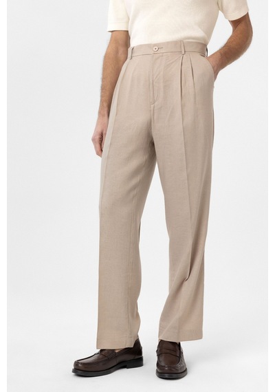 Antioch Keten Karışımlı Erkek Baggy Pantolon Bej
