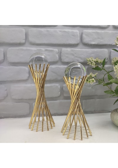 Gold Kaplama Metal 2'li Set Salon Burgu Kristal Cam Toplu Dekor 1 Takım
