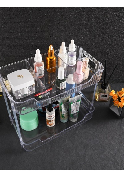 2 Katlı Kristal Bölmeli Raf Düzenleyici Takı Toka Bijuteri Makyaj Banyo Mutfak Organizeri Plastik Şe Diğer