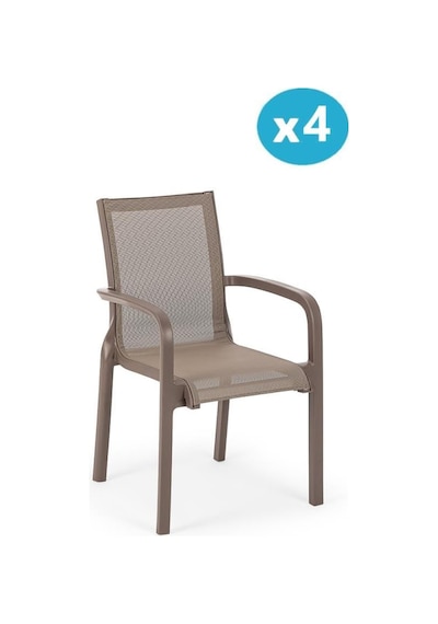 Omnipazar Sy-2528 Plastik Fileli Bahçe Koltuk Sandalye 4'lü Set Kahverengi