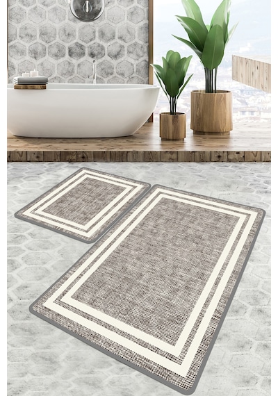 Formica Banyo Halısı Djt 2 Li Set, Banyo Halısı , Banyo paspası yıkanabilir Gri