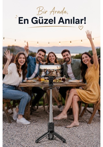 Tripod Çok Amaçlı Entegre Tripodlu Uzaktan Kumandalı Selfie Çubuğu Q21 Siyah