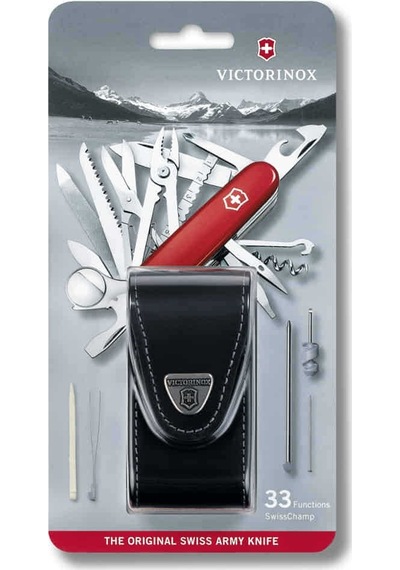Victorinox 1.6795.lb1 Swiss Champ 33 Deri Kılıflı Kamp Çakı Blisterli Çok Renkli
