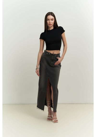 Mai Collection 2734 - El Amor Siyah Penye Crop Mor - Siyah