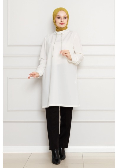 Sevitli Dik Yaka Tunik-beyaz-4457 Beyaz