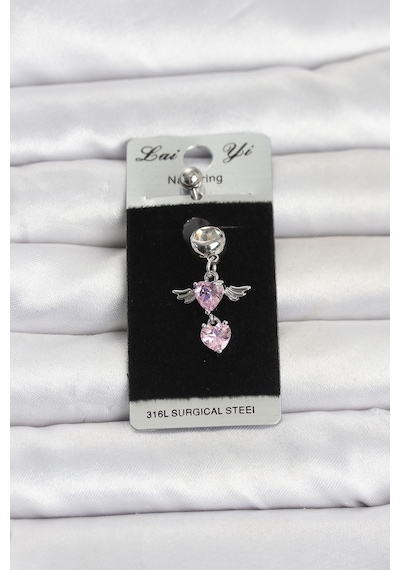 316l Cerrahi Çelik Pembe Zirkon Taşlı Kanat Model Göbek Piercing Tj-pr1405 Çok Renkli