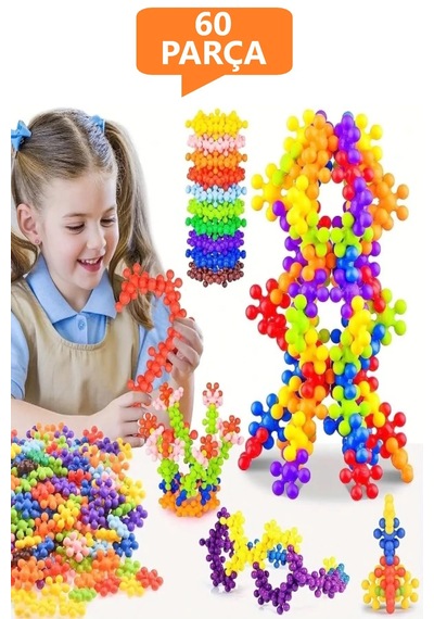 60 Parça Kar Tanesi Çiçek Molekül Kilitli Yapı Taşları Puzzle