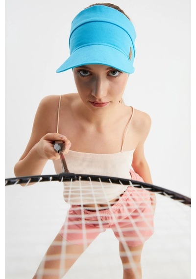 Kadın Uv Korumalı Katlanabilir Üstü Açık Yumuşak Siperli Pamuklu Penye Tenis Vizör Şapka - Tek Ebat / Aqua Aqua