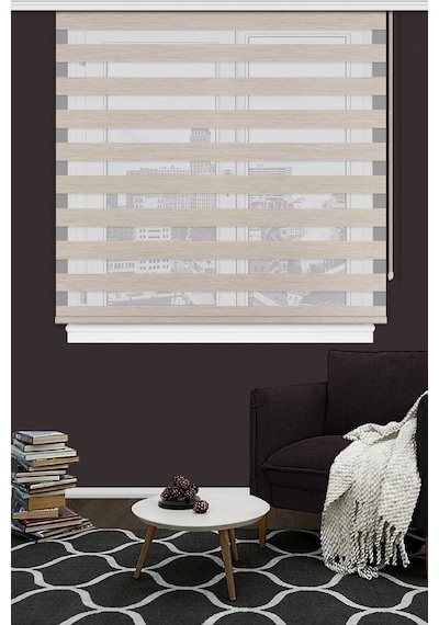 Çift Mekanizmalı Zebra Stor Güneşlik Perde 02 Bej Mutfak Balkon Perdesi Çocuk Yatak Odası Perdesi Bej