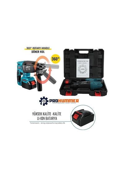 Prohummer Ph014 Kömürsüz 88vf 5ah Profesyonel Şarjlı Kırıcı Delici Matkap Mavi
