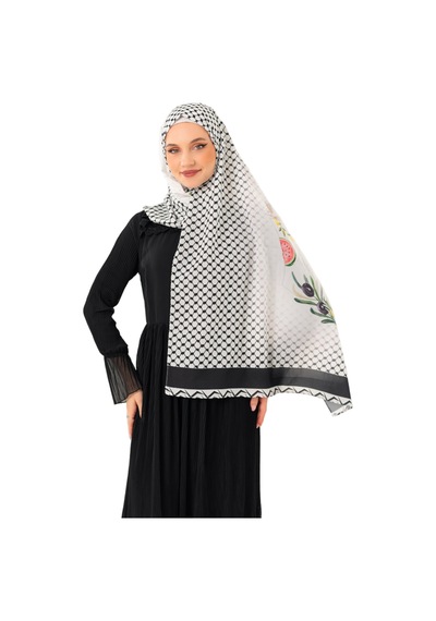 Zaytoon Şal Kefiye Püskülsüz Yeşil Zeytin Dalı Dijital Baskılı Filistin Şal S100043 Çok Renkli