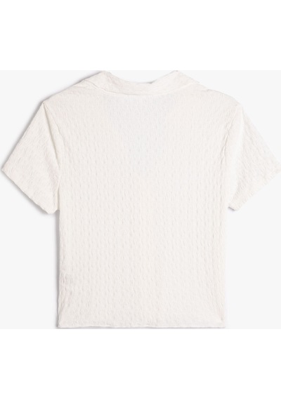 Koton Crop Bluz Gömlek Yaka Dokulu Düğme Detaylı Beyaz 3sal60016ık 3SAL60016IK000 Beyaz