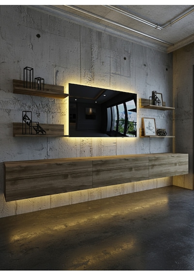 Resital Ledli Duvara Monte Tv Sehpası - Ceviz - W6020-2 Ceviz