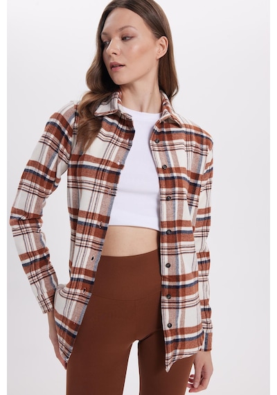 Tudors Kadın Oversize Geniş Kalıp Oduncu Ekose Gömlek-42159 Çok Renkli