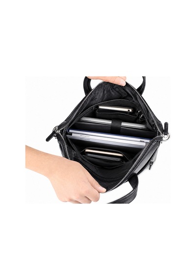 Alphaclub Bag Erkek Siyah Hakiki Deri Laptop Bölmeli El Ve Omuz Askılı Fermuarlı Laptop Ve Evrak Çantası