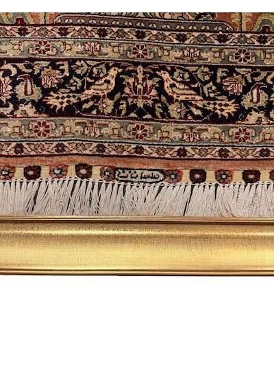 El Dokuma Saf İpek Halı Koleksiyonluk Tablo 78x123 Hayat Ağacı Modeli %100 Has İpek Kiremit