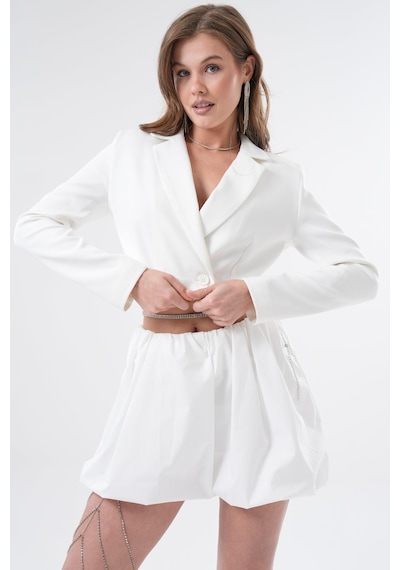 Saade Beyaz Kruvaze Crop Blazer Ceket Beyaz