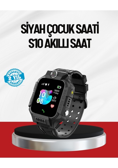 S10 Akıllı Çocuk Saati Siyah Model Çift Yönlü Konuşma Ve Sos