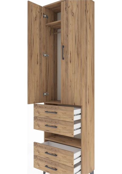Arges Dolap 3 Raflı 4 Çekmeceli Tek Askılı 60x30x221 Çam-çam Çam