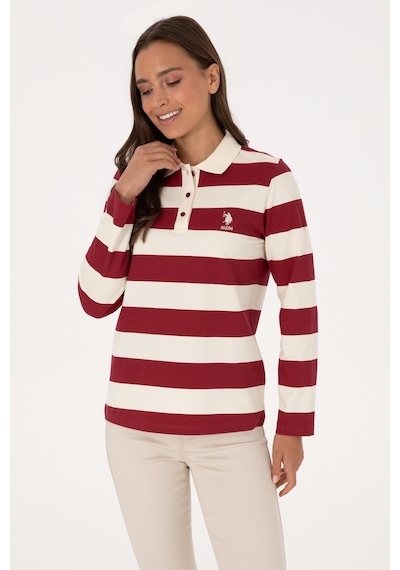 U.S. Polo Assn. Kadın Koyu Frambuaz Çizgili Polo Yaka Sweatshirt 50314207-VR104