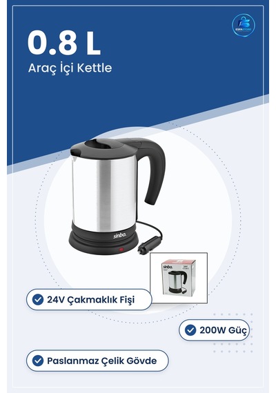 Araç İçi Su Isıtıcı Kettle 24v 0.8l 200w Paslanmaz Çelik Çakmaklı