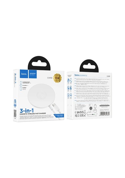 Hoco Cw50 15w AirPods + Apple Uyumlu Watch+iPhone 3in1 Kablosuz Manyetik Hızlı Şarj Aleti- 5775 Standart