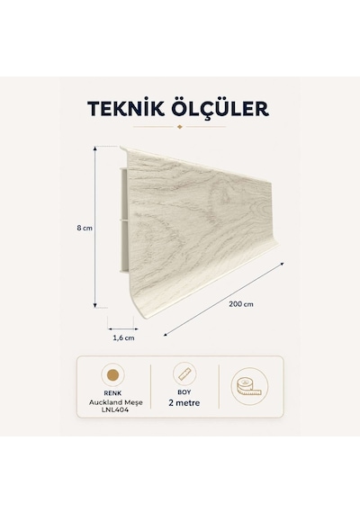 Linela Suya Dayanıklı Pvc Süpürgelik 8 Cm - Auckland Meşe - Lnl404