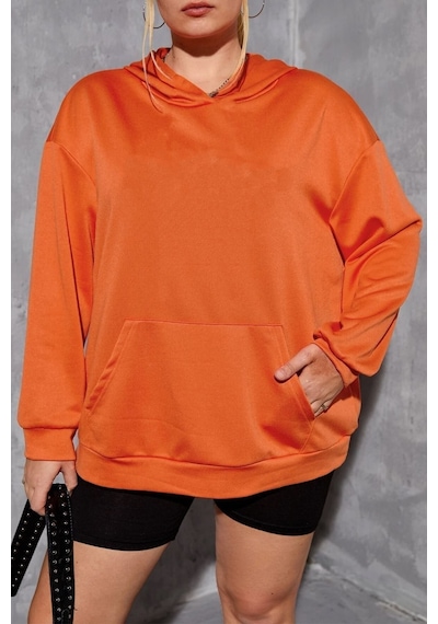 Uyguntarz Unisex Pamuk Şardonlu Kapüşonlu Sweatshirt Turuncu