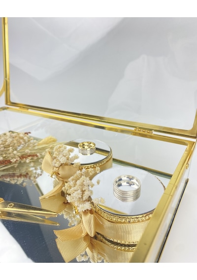 Elm Cam Kutu Söz Nişan Tepsisi Gold Gold