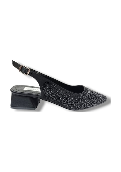 C-shoes 2605-26 Saten İncili Taşlı Kare Topuk Arkası Açık Kadın Ayakkabı Siyah
