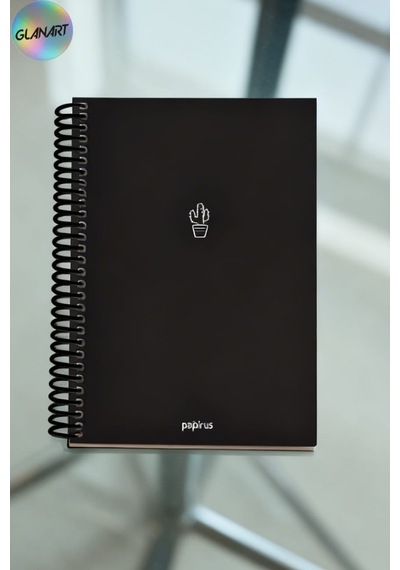 Spiralli 100 Yaprak Çizgili Orta Boy Sert Kapak Defter Kraft Kağıt 16x23 Cm Dışı Siyah