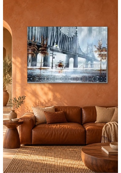 Fida Yağmurlu Günde Brooklyn Köprüsü Canvas Tablo Çok Renkli