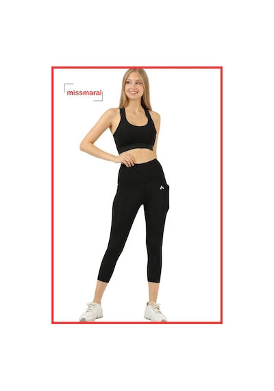 Missmaral Kadın Siyah Yüksek Bel Toparlayıcı Çift Cepli Diz Altı Kapri Tayt Capri Slim Fit 1054 SiYAH