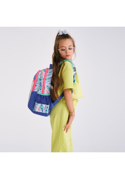 Coral High Kids Gümüş Lavanta Tavus Kuşu Desenli Üç Bölmeli Okul Sırt Çantası 23488