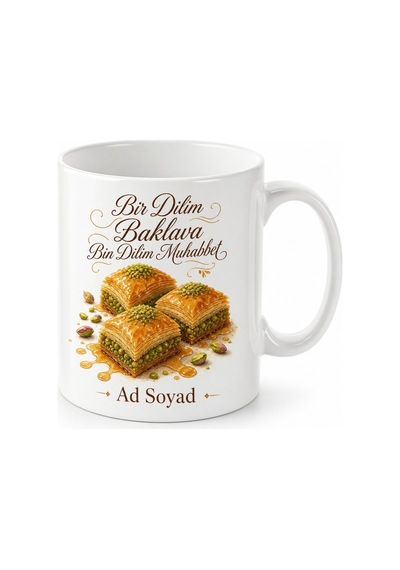 Gaziantep Baklava Keyfi Temalı Kupa Bardak Özel Tasarım Hediye Beyaz / Çok Renkli
