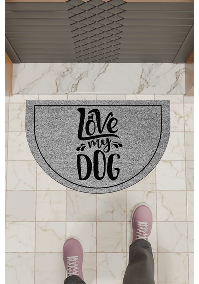 Rugmood Modern Dijital Paspas Gri Love My Dog Paspas - Kapı Önü Paspası